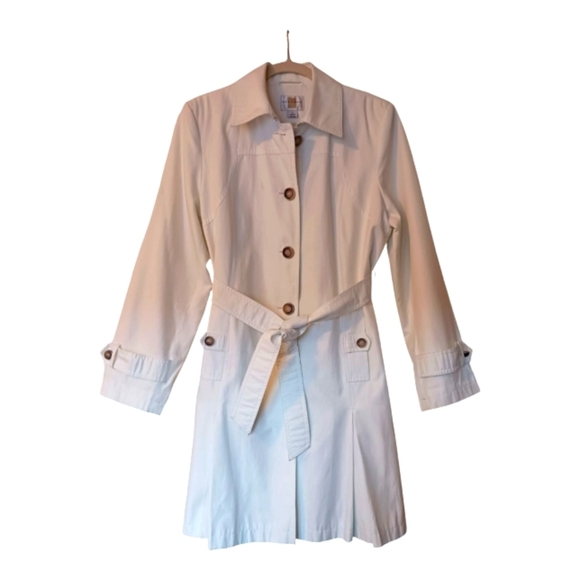 Trench Coat Cream Color  Y2K Gallery Belted - Picture 1 of 13